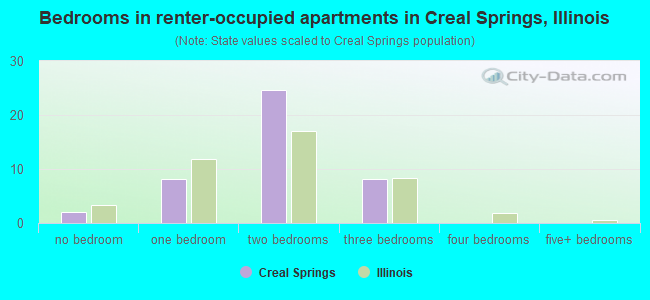 Bedrooms in renter-occupied apartments in Creal Springs, Illinois