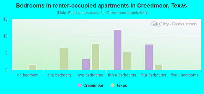 Bedrooms in renter-occupied apartments in Creedmoor, Texas