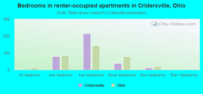 Bedrooms in renter-occupied apartments in Cridersville, Ohio