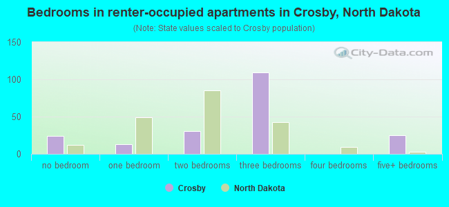 Bedrooms in renter-occupied apartments in Crosby, North Dakota