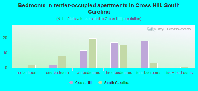 Bedrooms in renter-occupied apartments in Cross Hill, South Carolina
