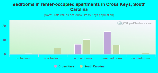 Bedrooms in renter-occupied apartments in Cross Keys, South Carolina