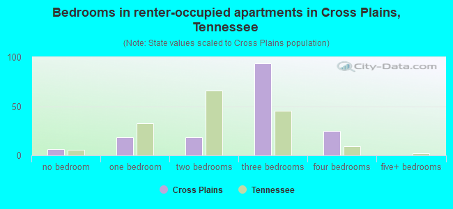 Bedrooms in renter-occupied apartments in Cross Plains, Tennessee
