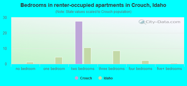 Bedrooms in renter-occupied apartments in Crouch, Idaho