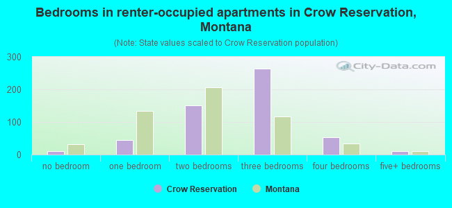 Bedrooms in renter-occupied apartments in Crow Reservation, Montana