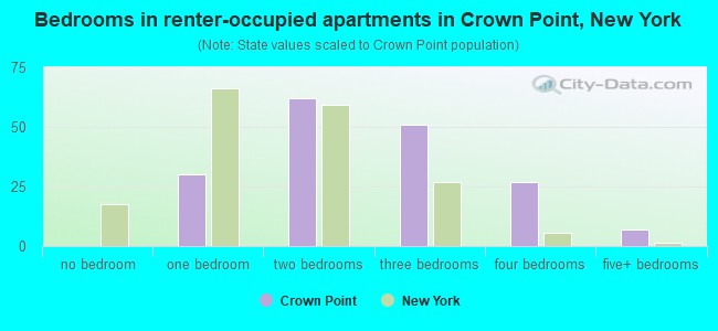 Bedrooms in renter-occupied apartments in Crown Point, New York