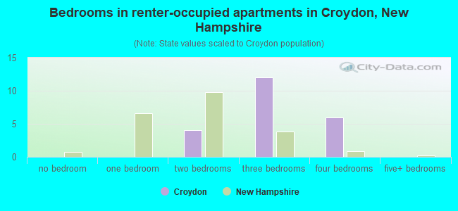 Bedrooms in renter-occupied apartments in Croydon, New Hampshire