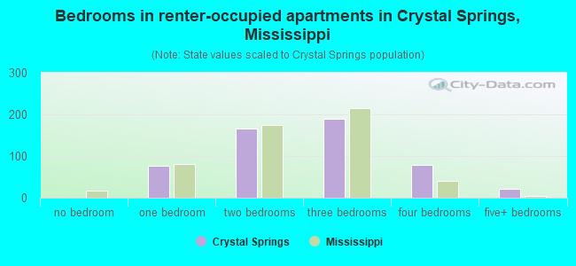 Bedrooms in renter-occupied apartments in Crystal Springs, Mississippi