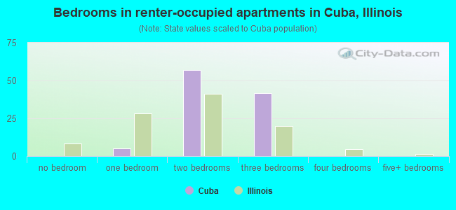 Bedrooms in renter-occupied apartments in Cuba, Illinois