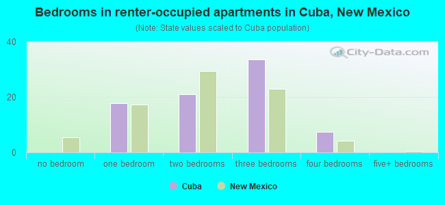 Bedrooms in renter-occupied apartments in Cuba, New Mexico