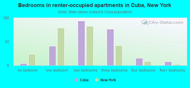 Bedrooms in renter-occupied apartments in Cuba, New York