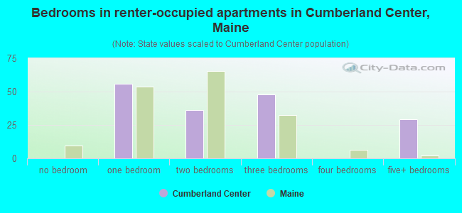 Bedrooms in renter-occupied apartments in Cumberland Center, Maine