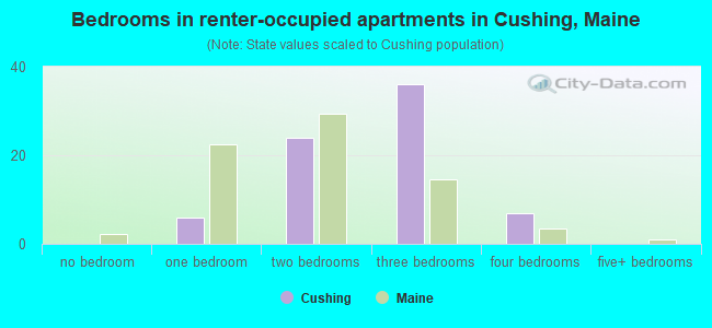 Bedrooms in renter-occupied apartments in Cushing, Maine