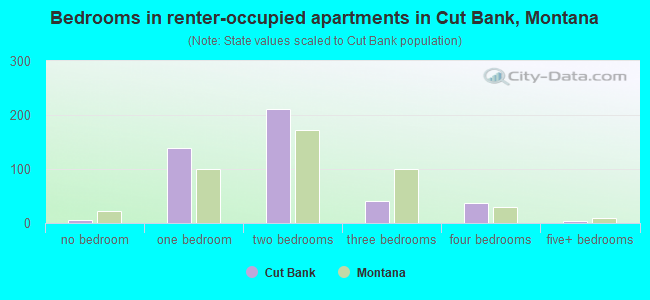 Bedrooms in renter-occupied apartments in Cut Bank, Montana