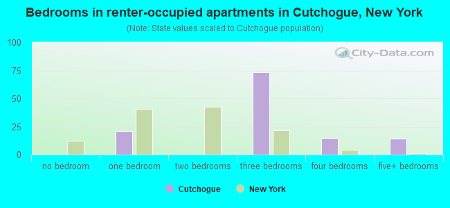 Bedrooms in renter-occupied apartments in Cutchogue, New York