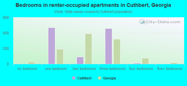 Bedrooms in renter-occupied apartments in Cuthbert, Georgia