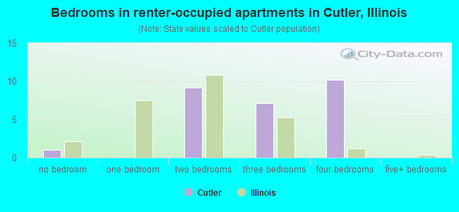 Bedrooms in renter-occupied apartments in Cutler, Illinois