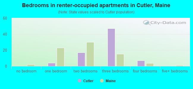 Bedrooms in renter-occupied apartments in Cutler, Maine