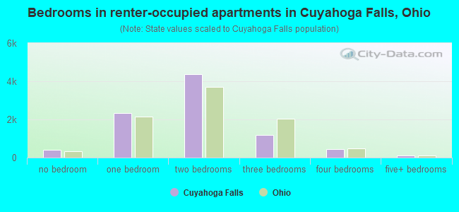 Bedrooms in renter-occupied apartments in Cuyahoga Falls, Ohio