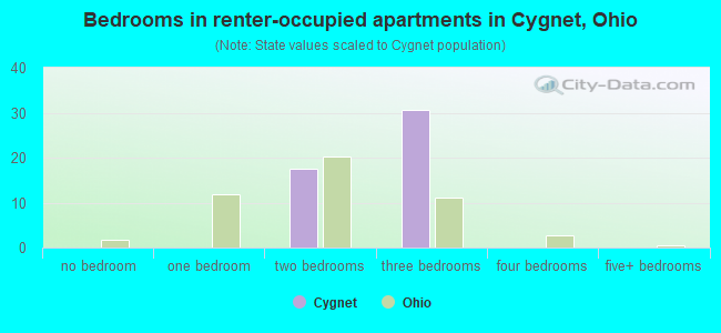 Bedrooms in renter-occupied apartments in Cygnet, Ohio