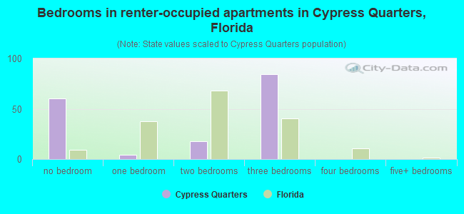 Bedrooms in renter-occupied apartments in Cypress Quarters, Florida