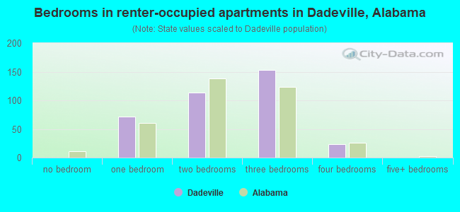 Bedrooms in renter-occupied apartments in Dadeville, Alabama