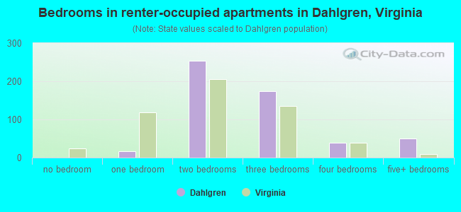 Bedrooms in renter-occupied apartments in Dahlgren, Virginia