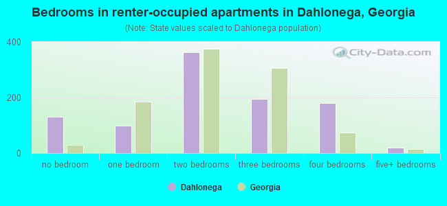 Bedrooms in renter-occupied apartments in Dahlonega, Georgia