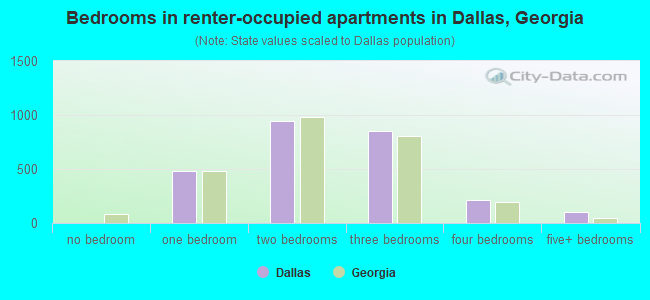 Bedrooms in renter-occupied apartments in Dallas, Georgia