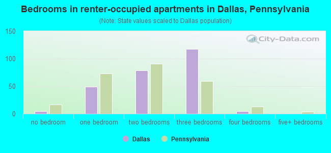 Bedrooms in renter-occupied apartments in Dallas, Pennsylvania