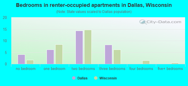 Bedrooms in renter-occupied apartments in Dallas, Wisconsin