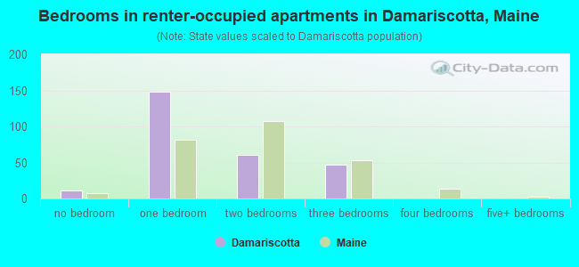 Bedrooms in renter-occupied apartments in Damariscotta, Maine