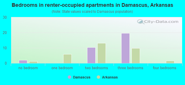 Bedrooms in renter-occupied apartments in Damascus, Arkansas