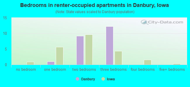 Bedrooms in renter-occupied apartments in Danbury, Iowa