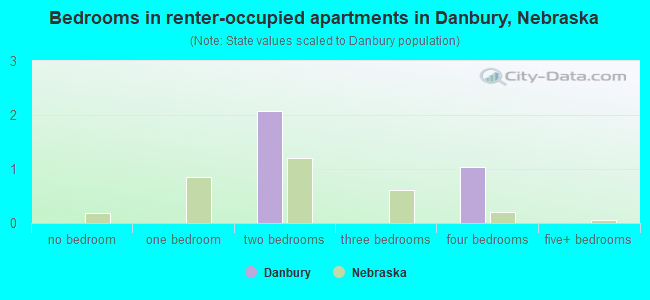 Bedrooms in renter-occupied apartments in Danbury, Nebraska