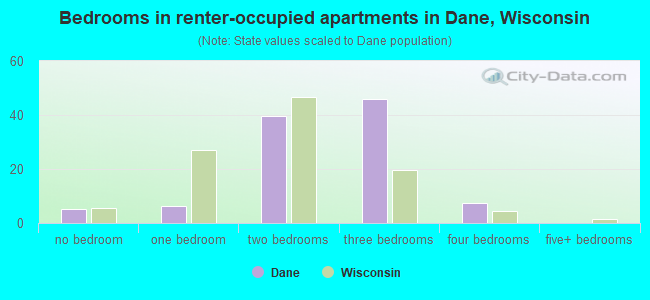 Bedrooms in renter-occupied apartments in Dane, Wisconsin