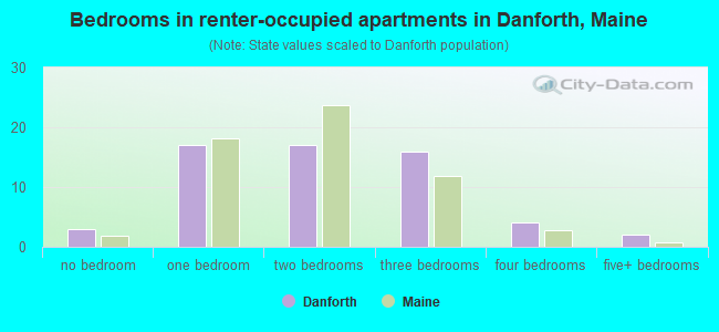 Bedrooms in renter-occupied apartments in Danforth, Maine