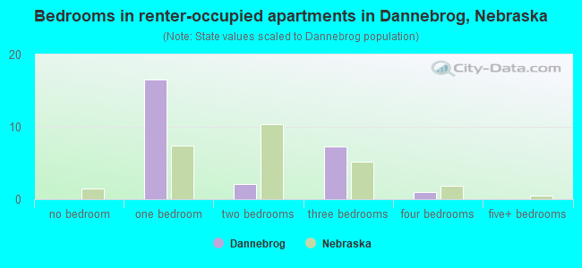 Bedrooms in renter-occupied apartments in Dannebrog, Nebraska