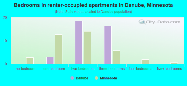 Bedrooms in renter-occupied apartments in Danube, Minnesota