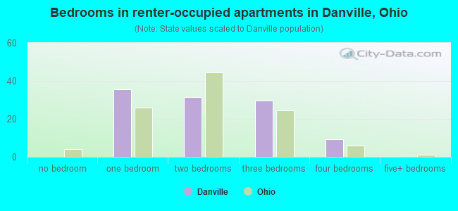 Bedrooms in renter-occupied apartments in Danville, Ohio