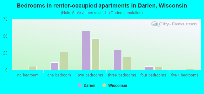 Bedrooms in renter-occupied apartments in Darien, Wisconsin