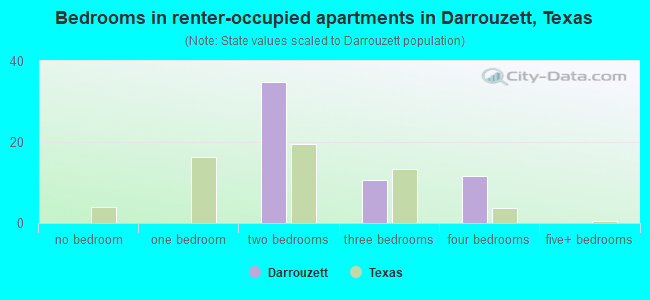 Bedrooms in renter-occupied apartments in Darrouzett, Texas