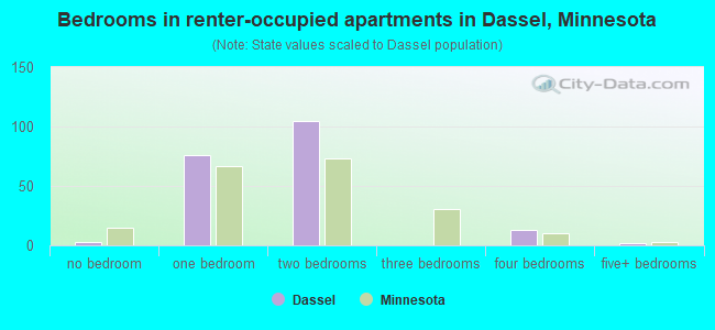 Bedrooms in renter-occupied apartments in Dassel, Minnesota