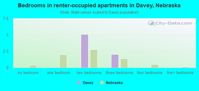 Bedrooms in renter-occupied apartments in Davey, Nebraska