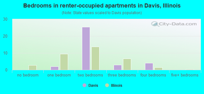 Bedrooms in renter-occupied apartments in Davis, Illinois