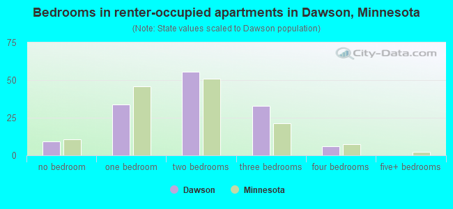 Bedrooms in renter-occupied apartments in Dawson, Minnesota
