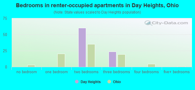 Bedrooms in renter-occupied apartments in Day Heights, Ohio