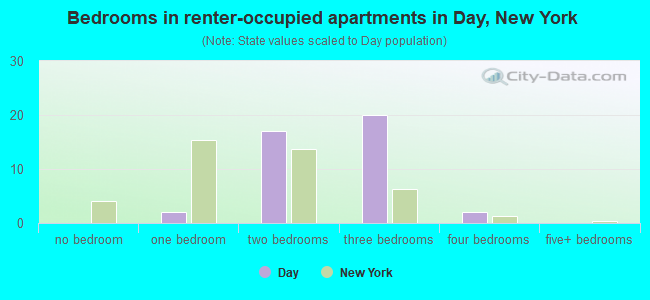 Bedrooms in renter-occupied apartments in Day, New York