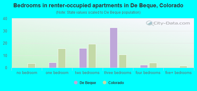 Bedrooms in renter-occupied apartments in De Beque, Colorado