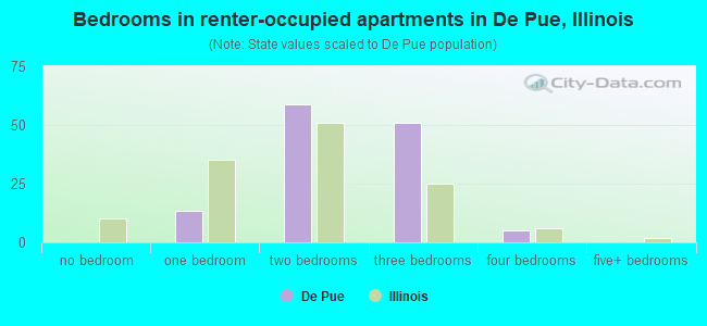 Bedrooms in renter-occupied apartments in De Pue, Illinois